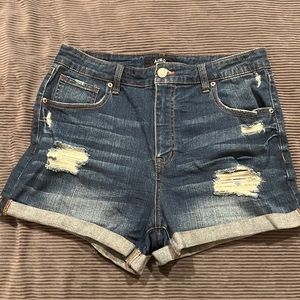 High-Waisted Dark Wash Shorts